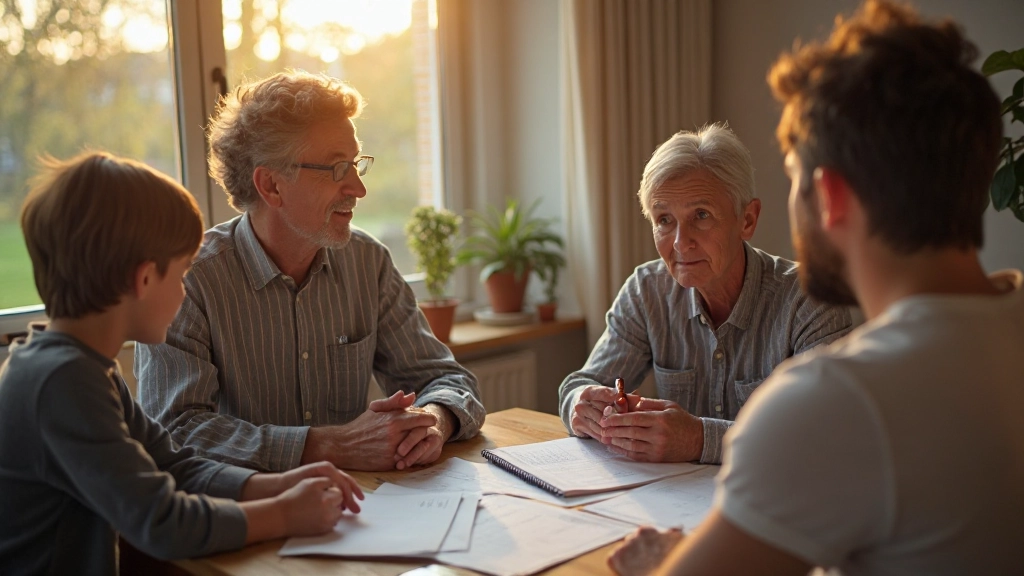 Familie bij eettafel planning uitgaven samen met kalender en notitieboek
