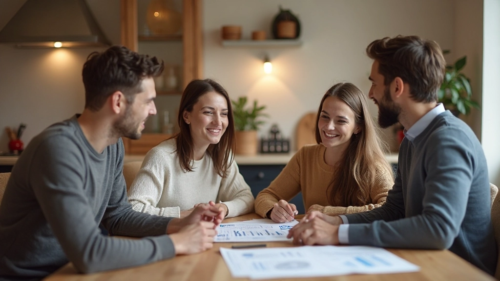 Familie discussie over financiële planning, gezamenlijke budgetbesprekingen aan tafel